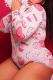 Pink Casual Print Patchwork V Neck Skinny Bodysuits