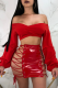 Red Sexy Solid Frenulum Skinny Mid Waist Type A Solid Color Bottoms
