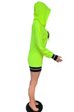 Fluorescent green England Long Sleeves Hooded Step Skirt skirt Print Character Fluorescent Solid asymmetrical Dresses