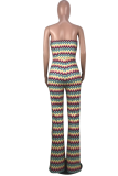 Multicolor Sexy Print Patchwork Off the Shoulder Straight Jumpsuits