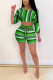 Green Sexy Print Oblique Collar Long Sleeve Two Pieces