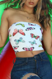 White Wrapped chest Sleeveless Patchwork Print backless Tops