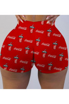 Red Polyester Elastic Fly Mid Print Regular shorts Bottoms
