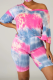 Pink Sportswear Patchwork Tie-dye O Neck Half Sleeve Two Pieces