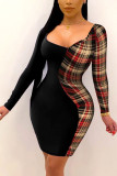 Black Sexy Print Square Collar Pencil Skirt Dresses