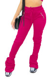 rose red Polyester Drawstring High Solid Pants Pants Bottoms