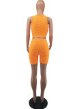 Orange Fashion Casual Solid Vests U Neck Sleeveless Two Pieces