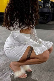 White Fashion Sexy Solid Basic O Neck Long Sleeve Two Pieces