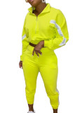 Red Active Patchwork Fluorescent pencil Long Sleeve Two Pieces