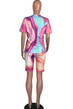 Pink Fashion Casual adult Ma'am Patchwork Print Gradient contrast color Two Piece Suits Straight Short Sleeve Two Pieces
