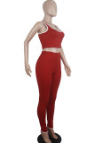 Red Fashion Casual adult Ma'am Solid Two Piece Suits pencil Sleeveless Two Pieces