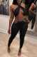 Black Fashion Sexy Solid Backless Halter Sleeveless Two Pieces
