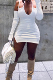 Pink Fashion Sexy Solid Backless Slit Long Sleeve Dresses