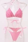 Pink Sexy Patchwork Pearl Party Swimwears