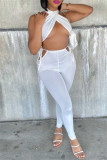 Red Fashion Sexy Solid Backless Halter Sleeveless Two Pieces