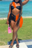 White Fashion Sexy Patchwork Tassel Backless Swimwears Set
