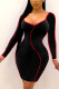 Black Sexy Patchwork O Neck Wrapped Skirt Dresses