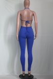 Pink Sexy Solid Hollowed Out Halter Skinny Jumpsuits