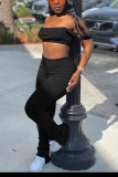 Black Casual Solid Boot Cut Sleeveless Two Pieces