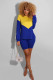 Blue Casual Fashion adult Patchwork Two Piece Suits Solid contrast color pencil Long Sleeve