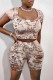 Multicolor Fashion Casual Print Basic Square Collar Short Sleeve Two Pieces