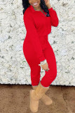 Red Work Daily Solid O Neck Long Sleeve Two Pieces
