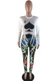 White Sexy Print O Neck Regular Jumpsuits