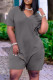 Grey Fashion Casual Solid Basic V Neck Regular Rompers