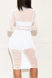 White Cap Sleeve Long Sleeves O neck Pencil Dress Knee-Length Patchwork Print Dresses
