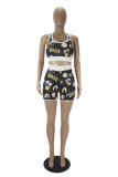 Black Casual Living Print Vests U Neck Sleeveless Two Pieces