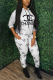 White Casual Print Letter Hooded Collar Nine Points Sleeve Two Pieces