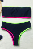 Black Sexy Color Block Backless Swimwears