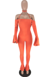 Orange Sexy Fashion stringy selvedge Backless bandage Solid Draped Long Sleeve Hanging neck 