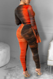 Orange Sexy Print Bandage Skinny Jumpsuits
