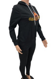 Red Sportswear Letter Print Patchwork Hooded Collar Long Sleeve Two Pieces