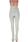 Black Grey Pink Elastic Fly Sleeveless High Patchwork Solid Draped Boot Cut Pants Bottoms