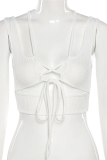 White Sexy Solid Draw String Spaghetti Strap Tops