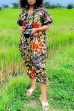 Camouflage Casual Camouflage Print Patchwork Zipper Collar Straight Jumpsuits