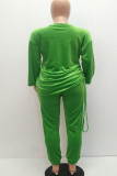 Green Chlorine Casual Patchwork Two Piece Suits Solid Straight Long Sleeve
