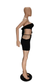 Grey Sexy Solid Patchwork Off the Shoulder Sleeveless Two Pieces