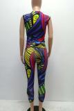 Multi-color Sexy Fashion Geometric Print Slim fit Animal Prints Skinny Two-piece Pants Set