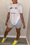 White Fashion Casual Print Basic O Neck T-Shirts