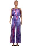 purple Sexy Casual Fashion Tie-dyed Polyester Slip Jumpsuits
