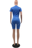 Light Coffee Casual Solid Patchwork O Neck Short Sleeve Two Pieces