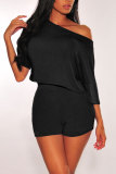 Black Fashion Sexy adult Patchwork Solid asymmetrical Two Piece Suits HOLLOWED OUT pencil Short Sleeve Two Pieces