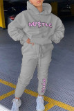 Beige Fashion Casual Letter Print Letter Hooded Collar Long Sleeve Two Pieces