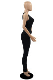Black Fashion Sexy Solid Hollowed Out Backless U Neck Skinny Jumpsuits