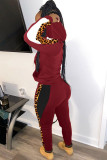Black Casual Leopard Print Two Piece Suits Patchwork pencil Long Sleeve
