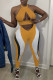 Yellow Fashion Sexy Patchwork Hollowed Out Backless Halter Sleeveless Two Pieces