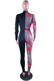 Black Sexy Print Patchwork Half A Turtleneck Skinny Jumpsuits